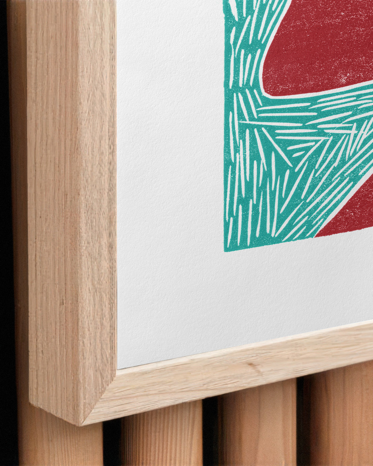 Complement a calm and creative home with this playful and relaxing art print framed in Tasmanian oak.