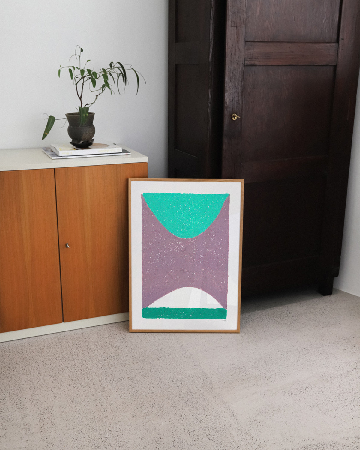 "Practising Zen" original art print on heavyweight cotton rag paper. Framed in a box style oaktimber frame.